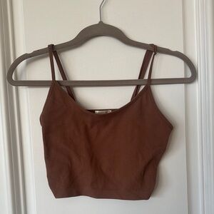 Brown Ribbed Crop Top